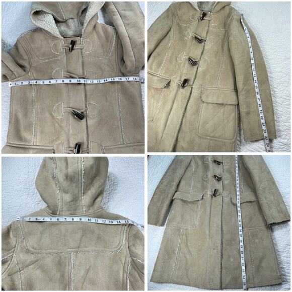 🔥GAP Faux Suede Shearling Mid Length Hooded Coat Jacket Toggle Button Size S - Picture 13 of 15